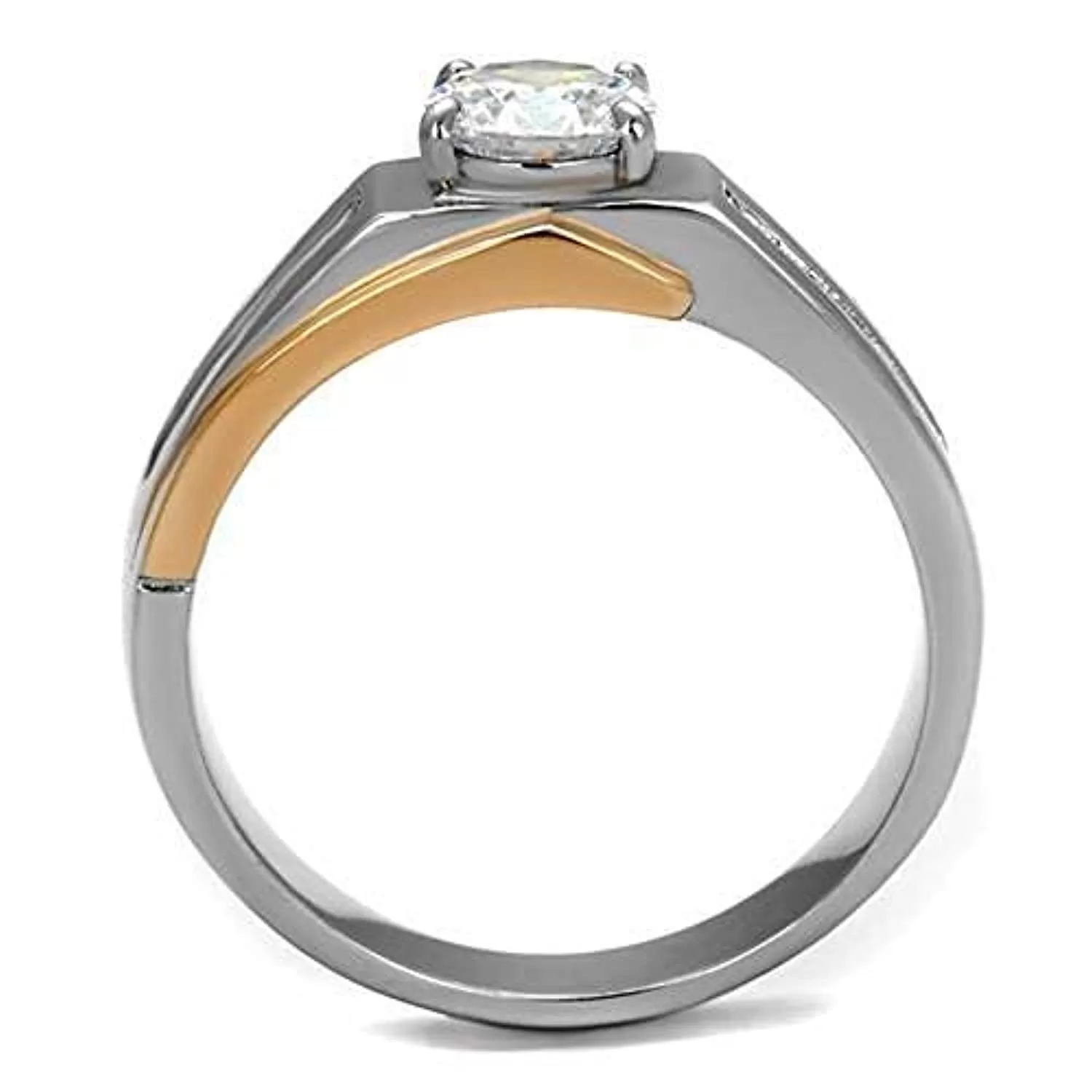 WildKlass Stainless Steel Ring Two-Tone IP Rose Gold Men AAA Grade CZ Clear