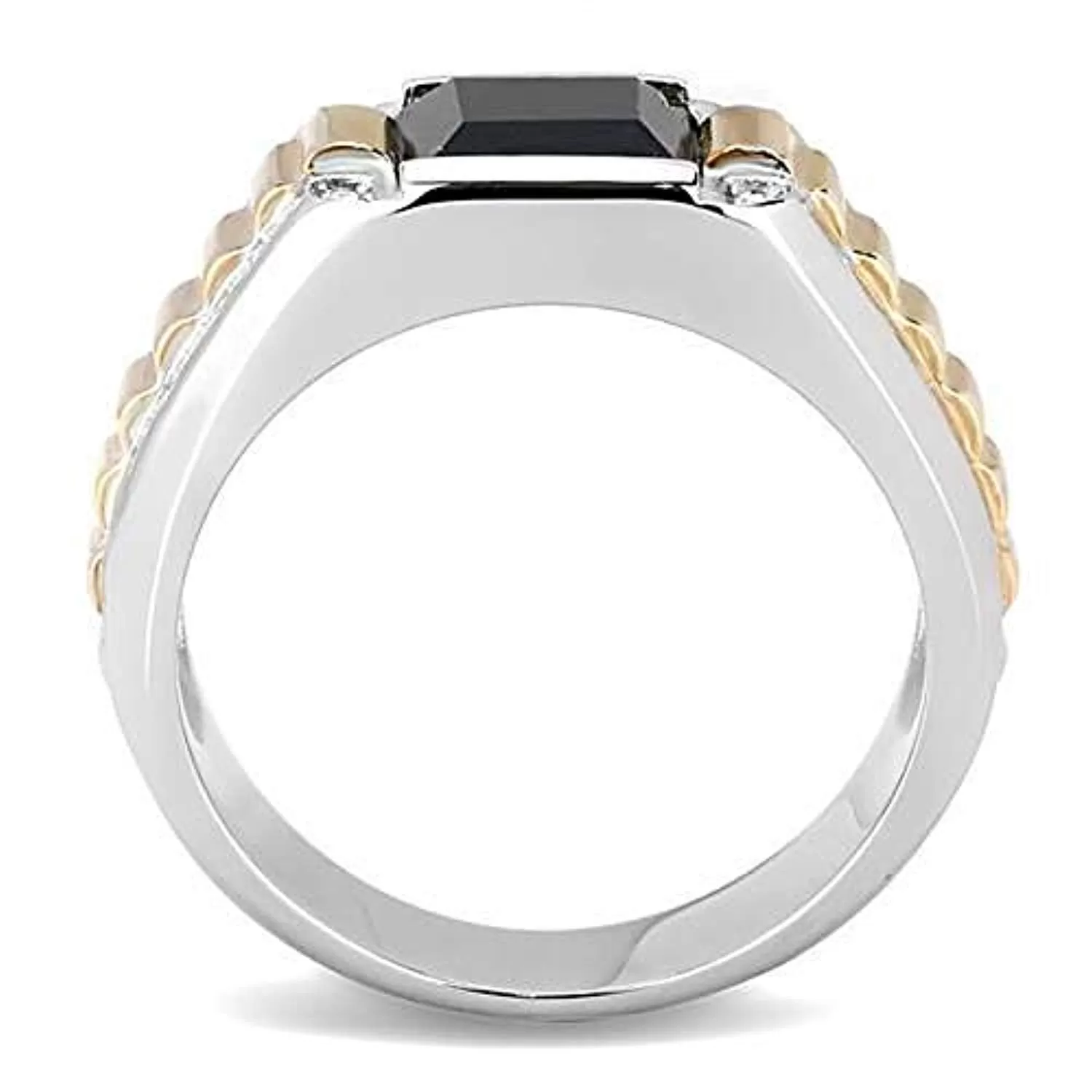 WildKlass Stainless Steel Ring Two-Tone IP Rose Gold Men Synthetic Jet