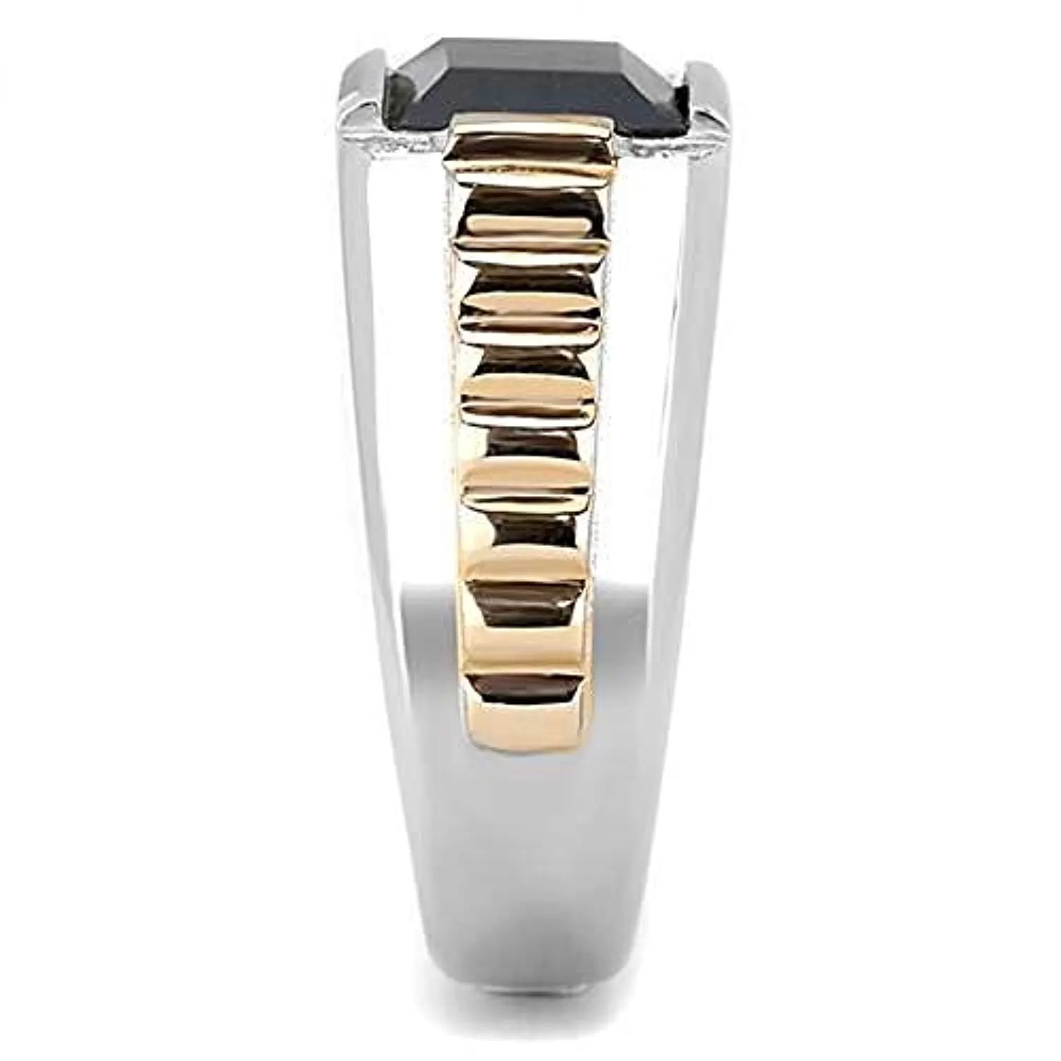 WildKlass Stainless Steel Ring Two-Tone IP Rose Gold Men Synthetic Jet