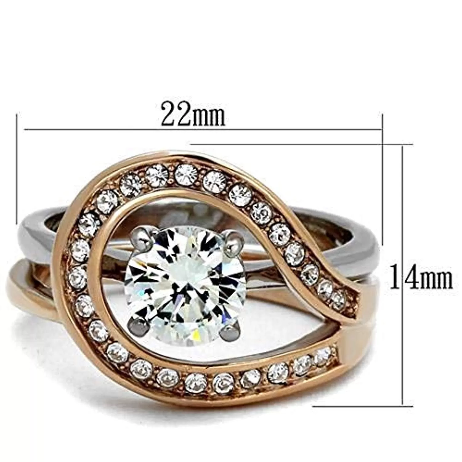 WildKlass Stainless Steel Ring Two-Tone IP Rose Gold Women AAA Grade CZ Clear