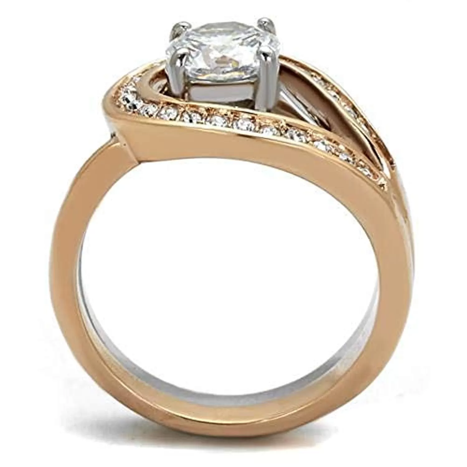 WildKlass Stainless Steel Ring Two-Tone IP Rose Gold Women AAA Grade CZ Clear