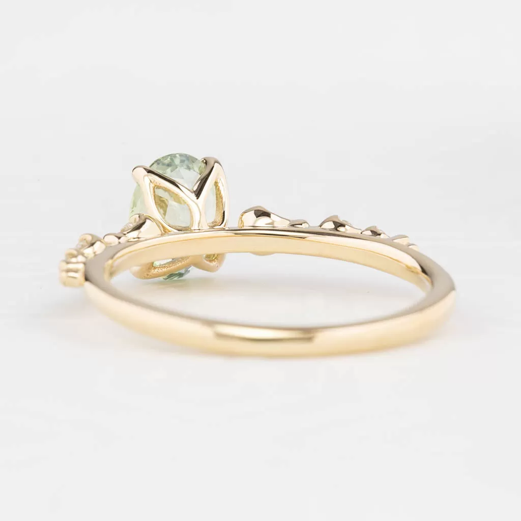 Wisteria Ring 1.06ct Light Green Madagascar Sapphire, 14K Yellow Gold (One of a kind)