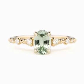 Wisteria Ring 1.06ct Light Green Madagascar Sapphire, 14K Yellow Gold (One of a kind)