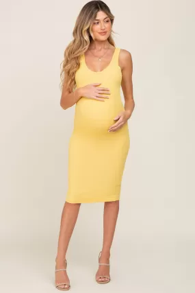 Yellow Rib Knit Basic Sleeveless Maternity Dress