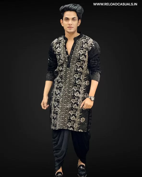 Zigzag Designer Flower Work Kurta & Pyjama - Combo