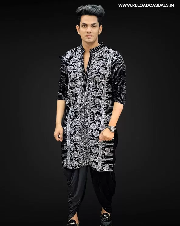 Zigzag Designer Flower Work Kurta & Pyjama - Combo