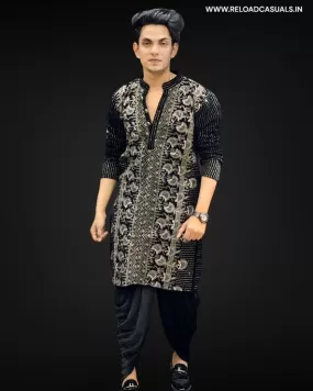 Zigzag Designer Flower Work Kurta & Pyjama - Combo